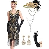 MTITE 1920s Dresses for Women, Sequin Fringed Gatsby Flapper Cocktail Dresses with 20s Accessories Set, Roaring 20s Costumes