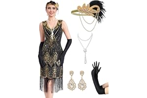 MTITE 1920s Dresses for Women, Sequin Fringed Gatsby Flapper Cocktail Dresses with 20s Accessories Set, Roaring 20s Costumes