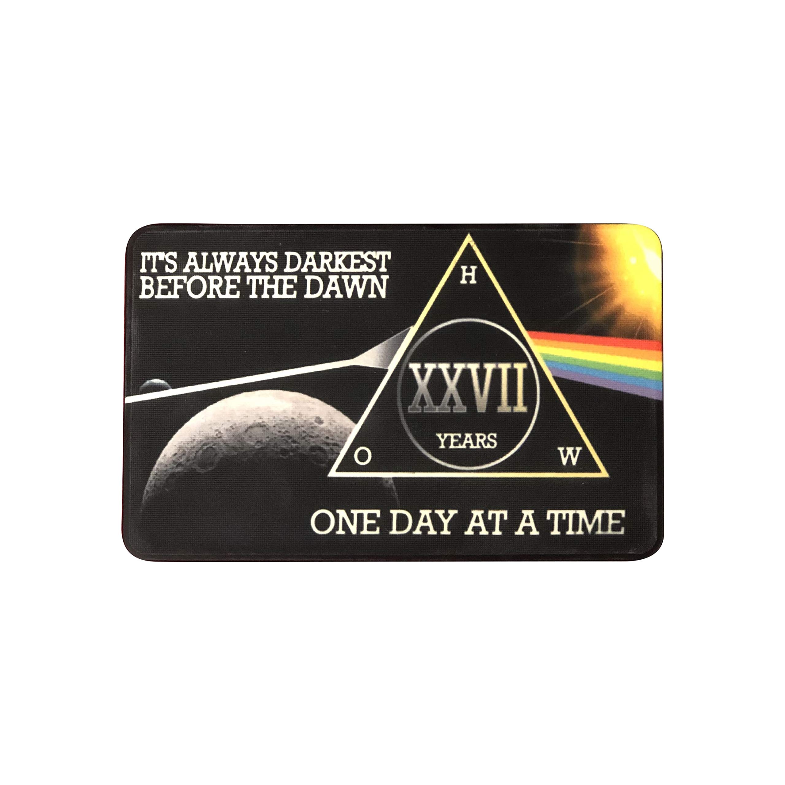 MyRecoveryStore Dark Moon One Day at A Time AA Sobriety Chip Includes 7th Step Prayer (Years 1-50 Offered) Square Recovery Chip (Year 27) — image 1