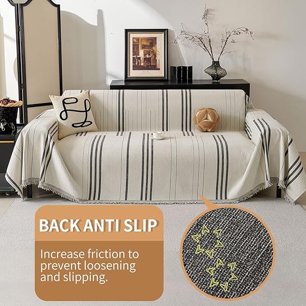 AKPGQ BOHO COUCH COVERS FOR SOFA WASHABLE SOFA COVERS FOR 3 CUSHION COUCH SOFT NON SLIP COUCH COVERS FOR SECTIONAL SOFA DOG PET FURNITURE PROTECTOR (DARK GREY, 71″*118″)