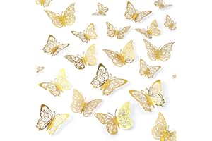 Crosize 72 Pcs Gold Butterfly Decorations, 3 Sizes 3 Styles, 3D Butterfly Wall Decor, Butterfly Party Decorations, Birthday Decorations, Butterflies for Crafts, Cake Decorating, Wall Room Decor