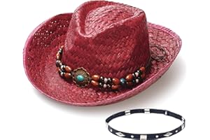 KAQJWL Faux Raffia Straw Western Cowboy Cowgirl Hat for Women or Ladies - Cute Wide Brim Decorative Bands