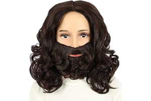 VGbeaty Kids Child Jesus Wig and Beard Set Dark Brown Beard Wig Halloween Costume Party Wig