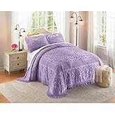 Montgomery Ward Emily Floral Chenille Bedspread, Soft Cotton Comforter, King Size Quilt in Lavender - Luxury Hotel Bedding, King Bedspread (Lavender, King)