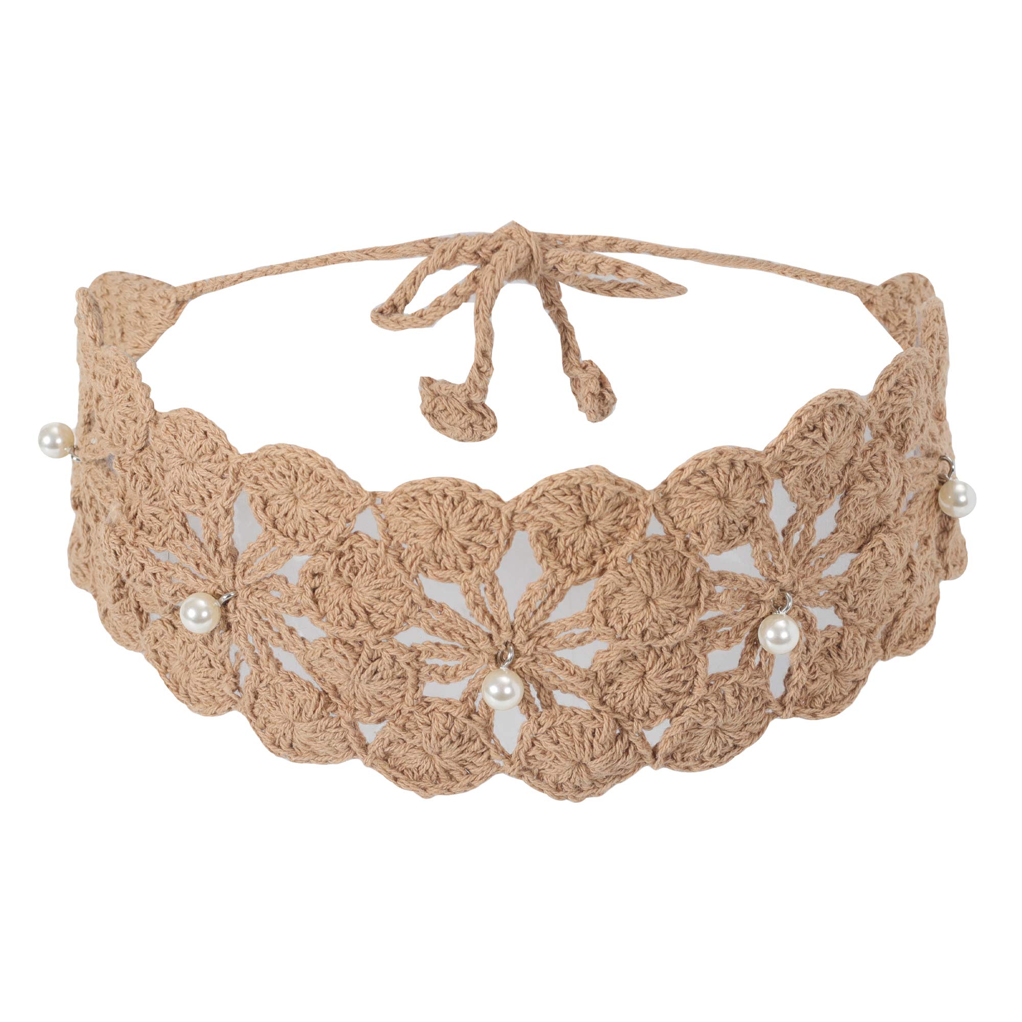 ZLYC Women Floral Headband Handmade Crochet Knit Vintage Hair Bands (Solid Khaki)