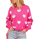 Yiulangde Heart Print Sweater for Women Cute Love Shaped Sweatshirt Casual Crewneck Galentine Shirt Pullover Tops