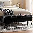 kinmars Leather Storage Ottoman Bench,End of Bed Bench for Living Room Bedroom Dinning Room Entryway,Mid-Century Modern,Faux Leather,with Steel Legs,Safety Hinges, Loads 660 lb (with Button, Black)