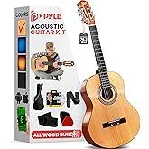 Pyle 30" Beginner Classical Acoustic Guitar - 6 String Junior Guitar with Case, Strap, Tuner, Picks, Nylon Strings, Linden Wo