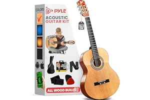 Pyle 30" Beginner Classical Acoustic Guitar - 6 String Junior Guitar with Case, Strap, Tuner, Picks, Nylon Strings, Linden Wo