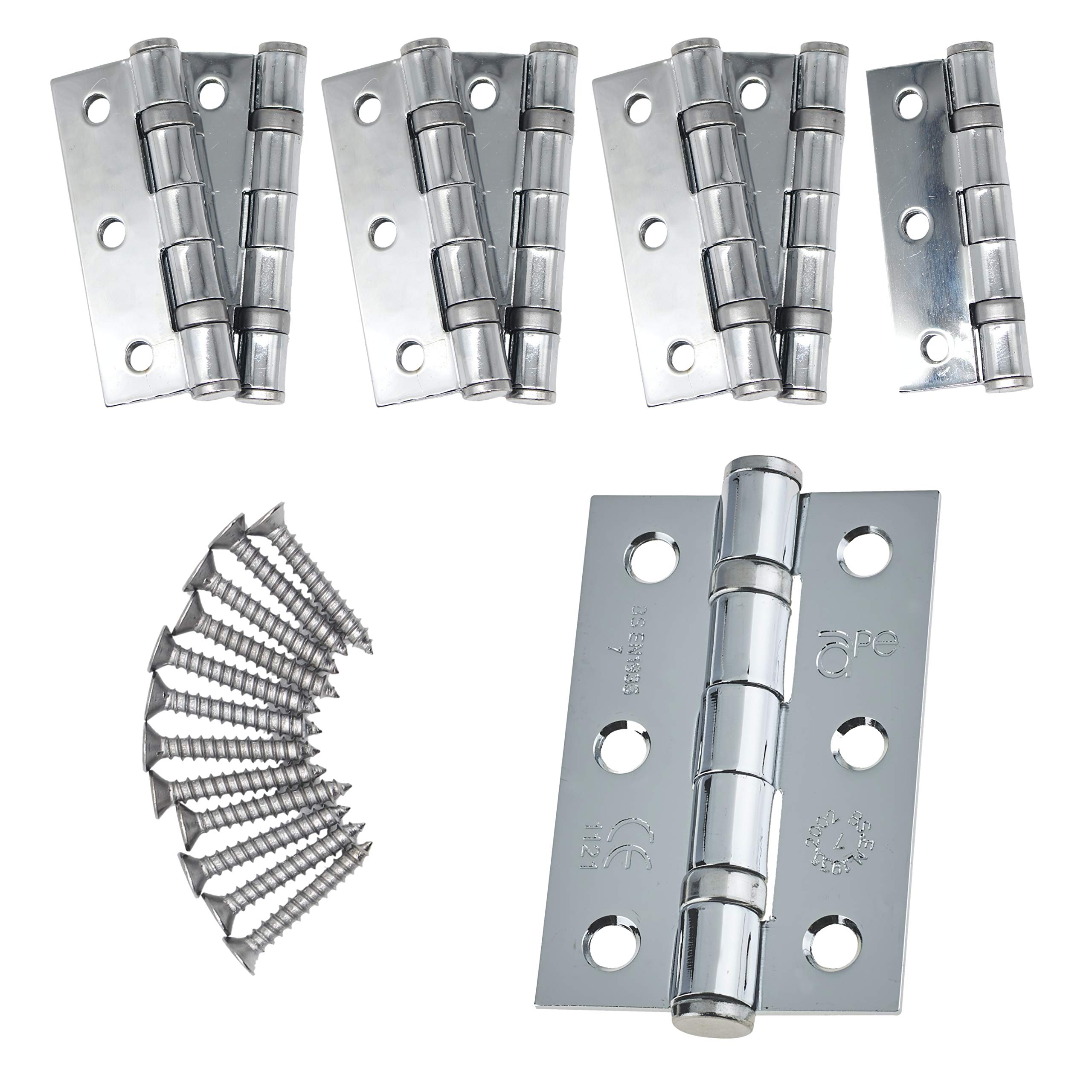 Door Hinge 3" / 76mm Polished Chrome Ball Bearing Washer CE Grade 7 for Fire Door 4 Pair