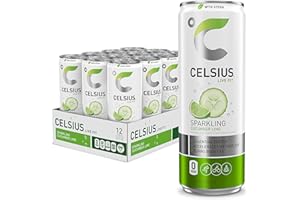 CELSIUS Sweetened with Stevia Sparkling Cucumber Lime Fitness Drink, Zero Sugar, 12oz. Slim Can (Pack of 12)