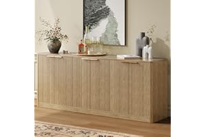Evermagin 67" Fluted Oak Buffet Cabinet Sideboard with Storage, Large Credenza with 6 Doors, Wood Mid Century Modern Sideboard for Kitchen and Living Room (67"*31.5"*15.7")