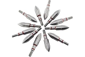 maifield Stainless Steel Archery Field Points, Easy Pull Various Outside Diameter,85/100/125/150/175/200/225/250/275/300 Grains,Screw in Archery Field Tips