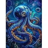 JXAVAXDE 5D Blue Octopus Diamond Art 12x16 Inch Full Drill Diamond Painting Kits for Adults Beginners DIY Art Crafts for Relaxation and Home Wall Decor