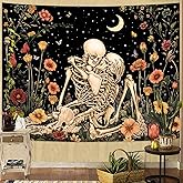 Accnicc Floral Skeleton Lovers Tapestry for Bedroom Gothic Skull Wall Tapestry Aesthetic Vintage Flower Plant Small Tapestries Wall Hanging for Living Room Dorm 60 x 44 Inch