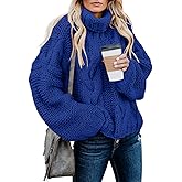 Dokotoo Womens 2025 Winter Fall Solid Turtleneck High Neck Balloon Long Sleeve Sweaters Pullover Outerwear