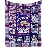 CaomeiWu Sloth Throw Blanket, 50" x 40" Flannel Cute Slothes Themed Stuffed Animal Purple Throw, Soft Nap Throw Blanket for Home, Office for Boys Girls Women Sloth Lovers Gifts