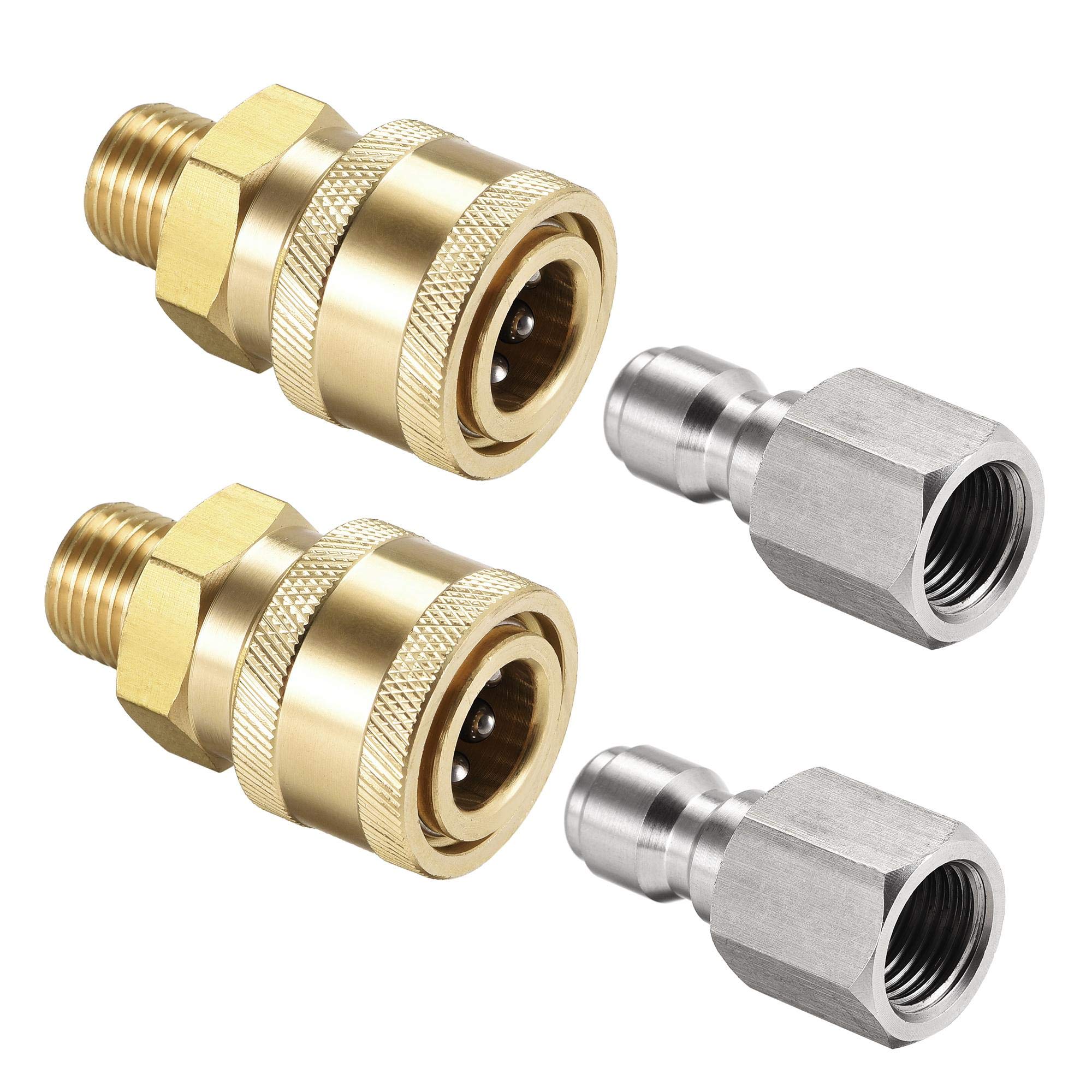 sourcing map Garden Hose Brass Quick Connect Set Fittings G1/4 Male & Female Thread Water Hose Connectors Pressure Washer Adapter, 2pcs