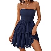 BTFBM Summer Dresses for Women 2025 Tube Strapless Mini Hollow Out Lace Wedding Guest Dress