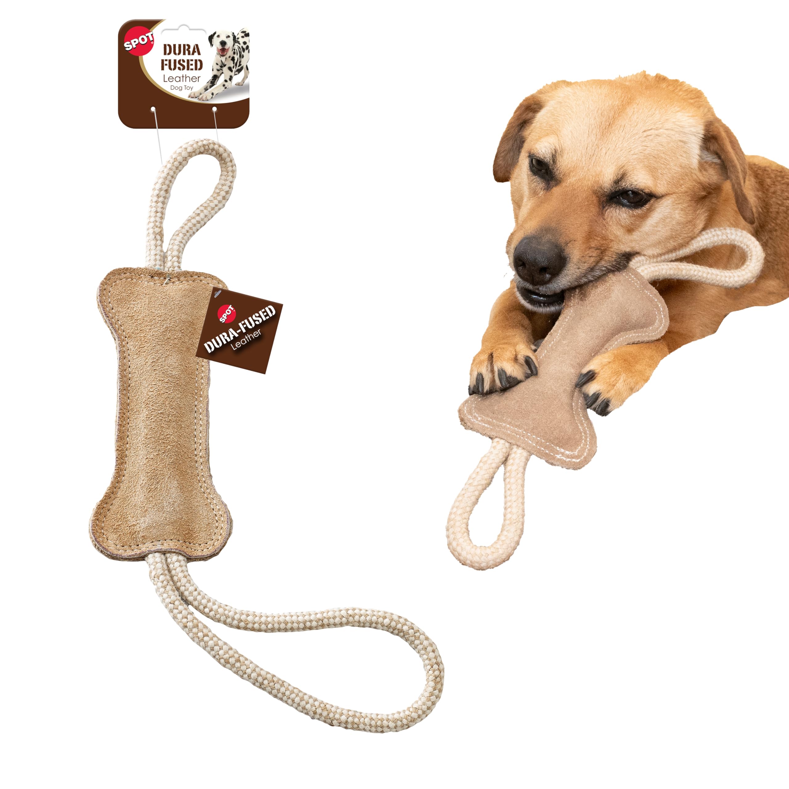 Ethical Pets Leather Bone Tug Toy, 18-Inch, Brown