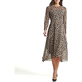 Tommy Hilfiger Women's Long Sleeve High Neck Chiffon Hi Lo Midi Dress
