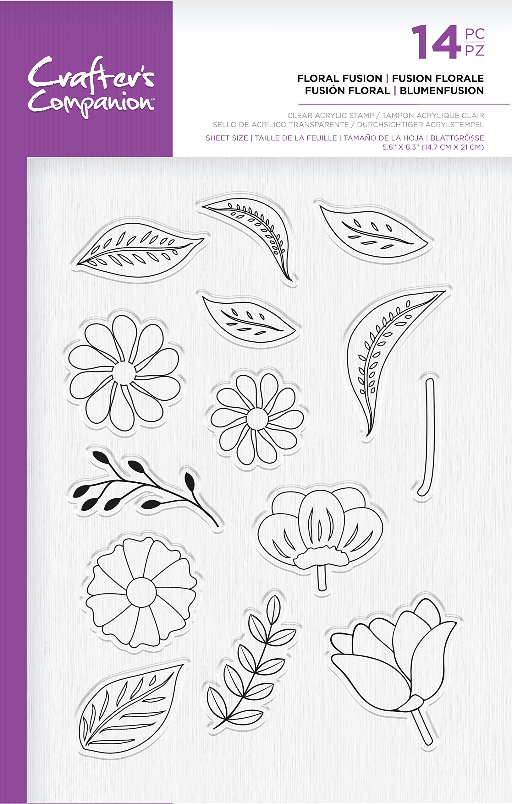 Crafter's Companion Clear Acrylic Stamps-Floral Fusion, One Colour, Size
