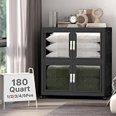 UAMFURI Stackable Storage Bins with Lids, 360QT Extra Large Storage Cabinet | Clear Doors, Foldable Storage Drawers, Heavy Duty, Collapsible Closet Organizers for Bedroom Office (2, Black, 180, Quarts)
