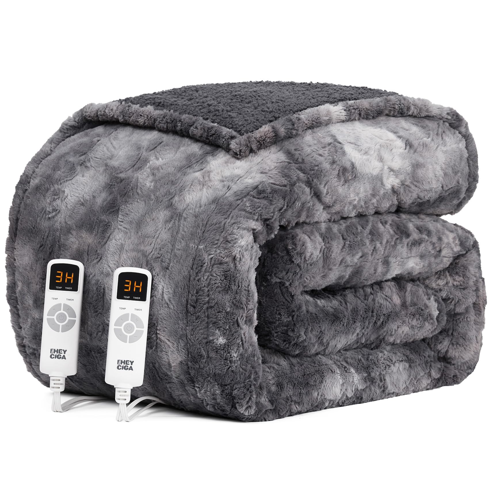 Photo 1 of EHEYCIGA Faux Fur Heated Electric Blanket King Size - 9 Heating Levels, 10 Hours Auto Off, Soft Cozy Washable Dual Control With Fast Heating, 90 x 100 Inches