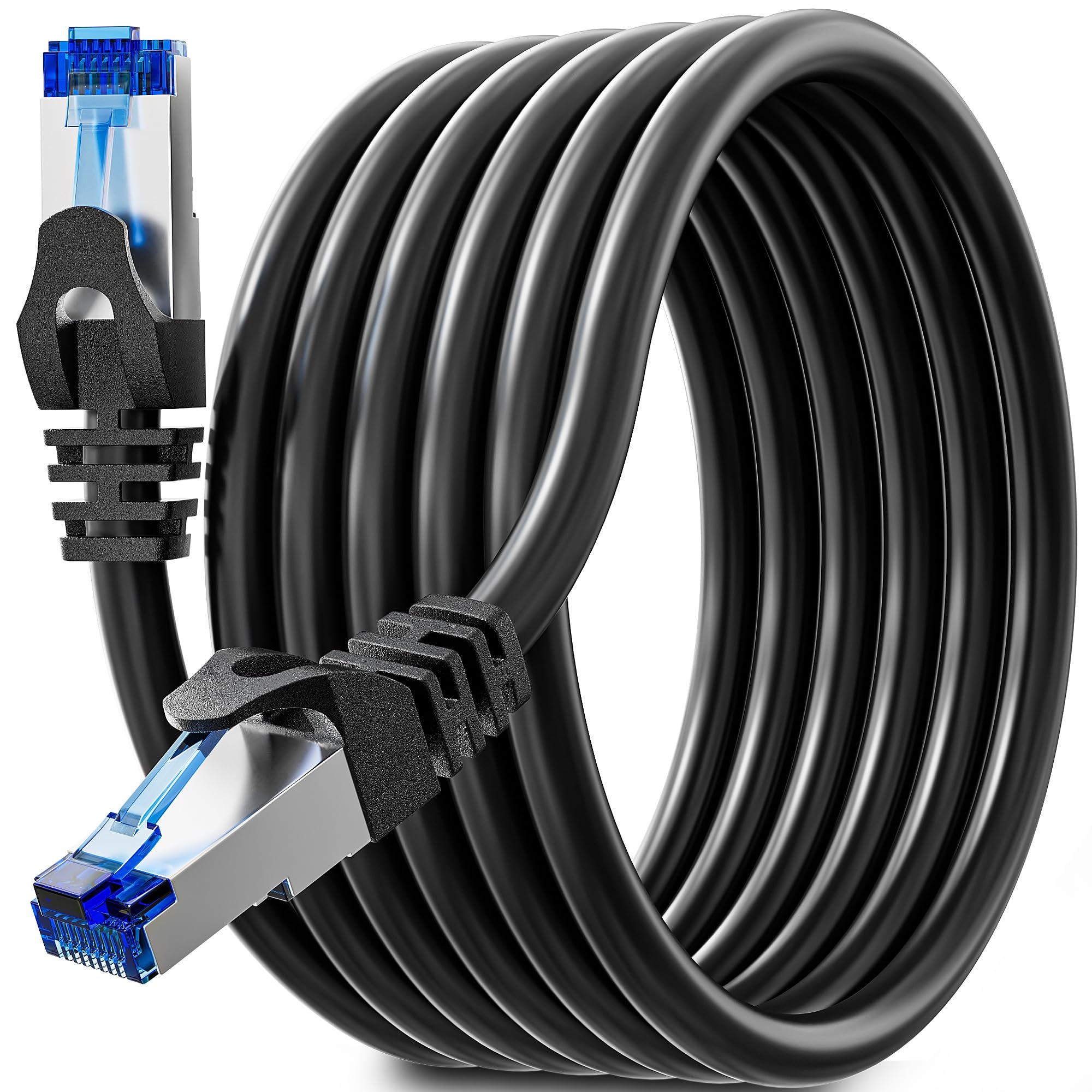 Soibke Ethernet Cable 15m Cat 6, Internet Cable High Speed, Network Cable FTP Shielded Anti Jamming, Wifi RJ45 LAN Cable Indoor for Router Modem - 250MHz 1000Mbps