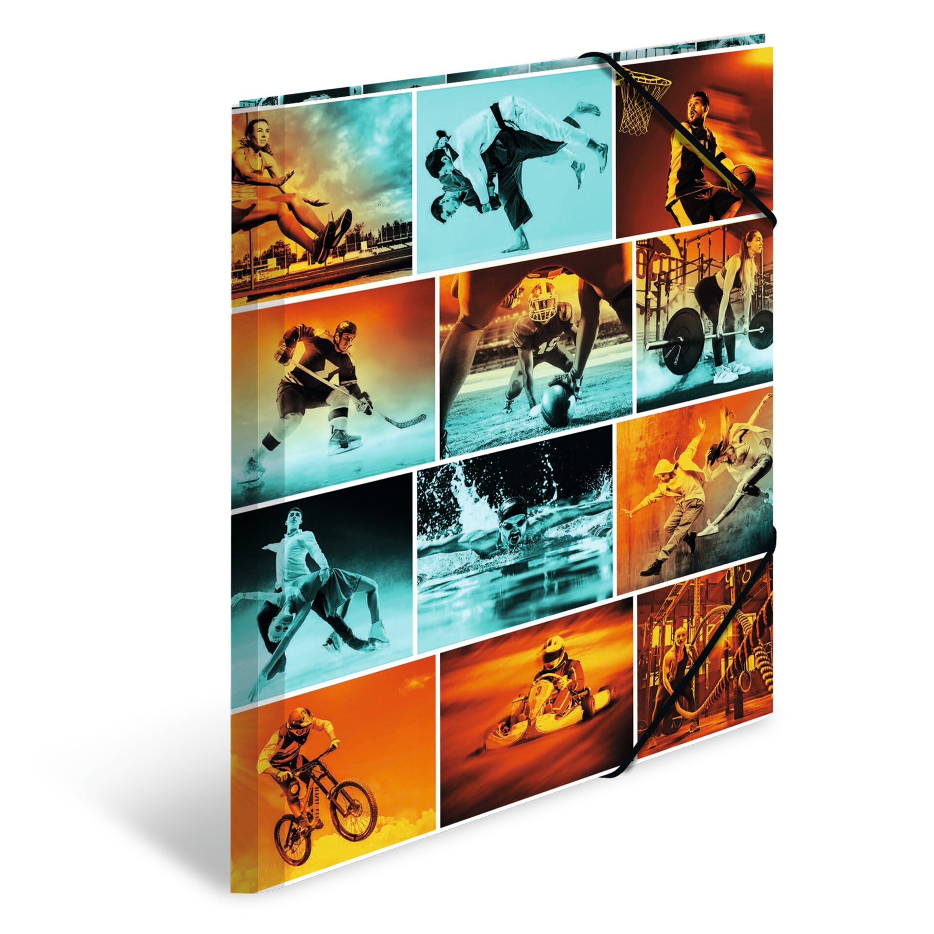 HERMA Portfolio Folder A3 Sport, Children's Plastic Corner Folder with Art Motif, Elastic Band, Inner Flaps and Inner Print for Boys and Girls