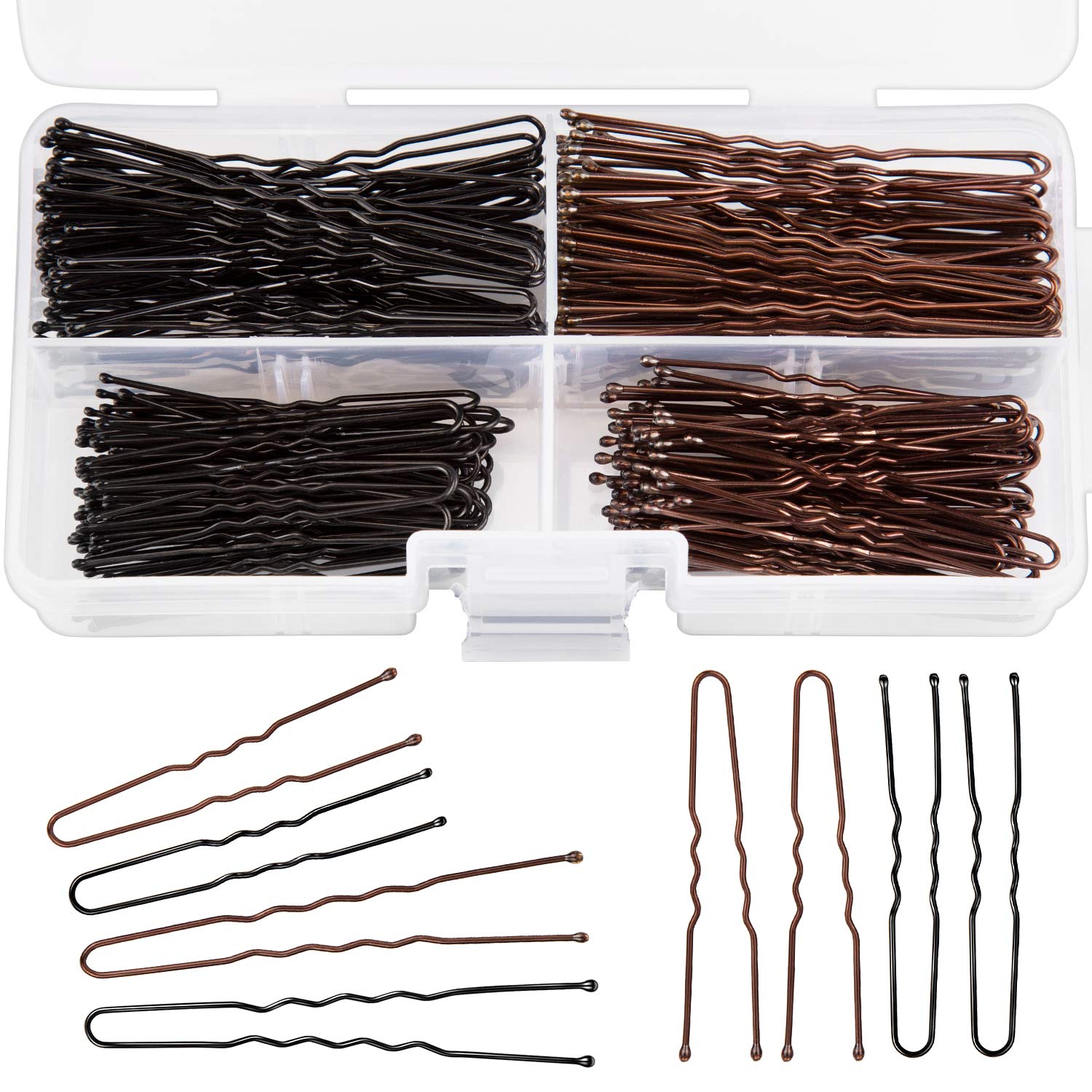 AIEX 200 Pcs U Shaped Hair Pins Kit Hair Clips Bobby Pins Hair Clips for Women Girls and Hairdressing Salon in a Plastic Box, Black Brown
