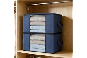 2 Pack Large Storage Bags with Handle, Foldable Closet Containers, Large Clothes Storage Bins, for comforter Clothing Blanket