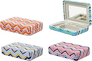 Kikkerland Portable Striped Travel Jewelry Storage Case with Mirror - OR108-A Random Style
