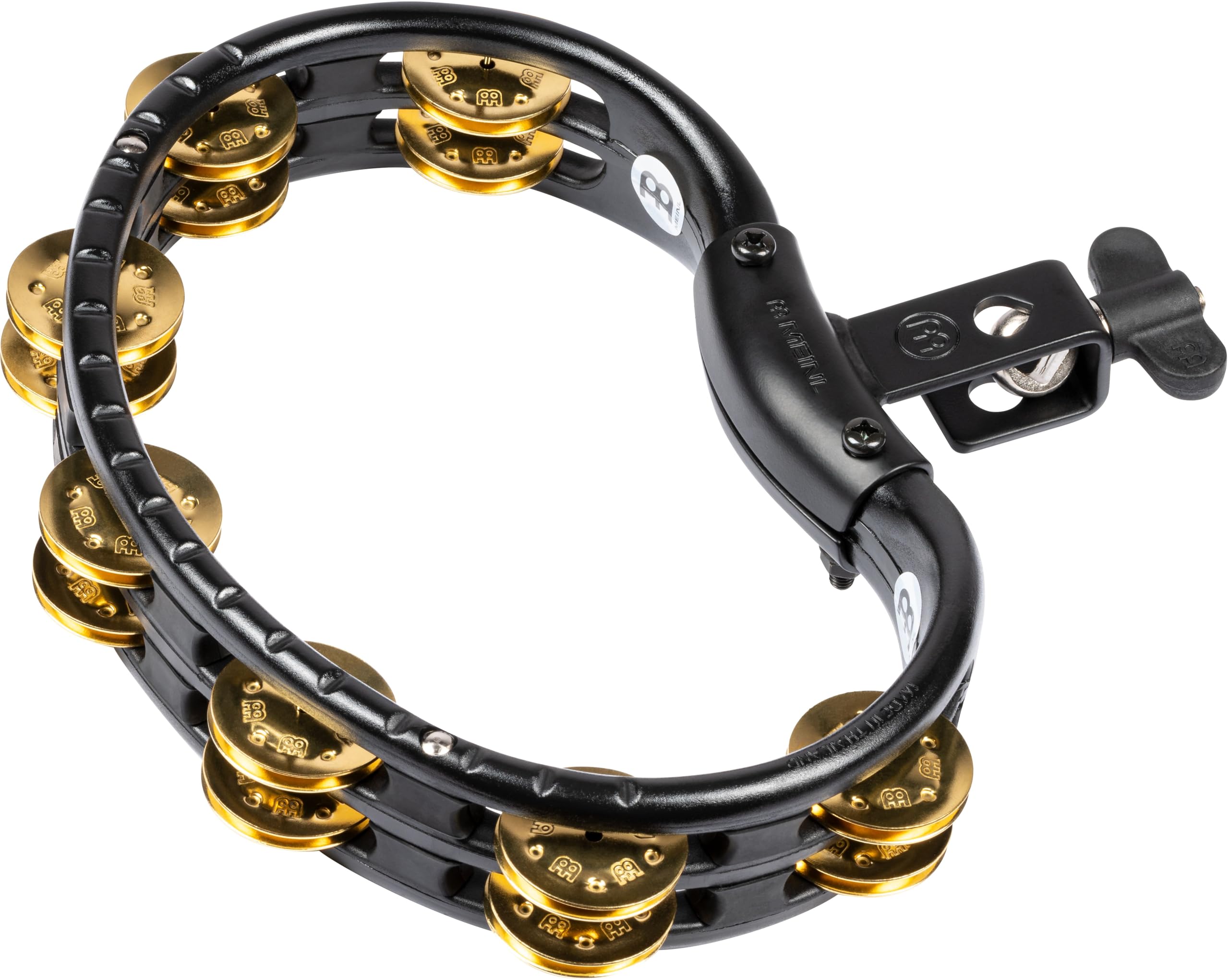 Meinl Percussion Tambourine Mountable Instrument - 2-Row Tambourine - With Holder - ABS Plastic / Brass, Black / Gold (TMT2B-BK)