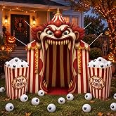 Spiareal 103 Pcs Large Halloween Carnival Circus Party Decorations Set | Evil Clown Circus Tent Backdrop, Scary Blood Carnival Photo Booth Background, for Halloween Party Photography Decorations