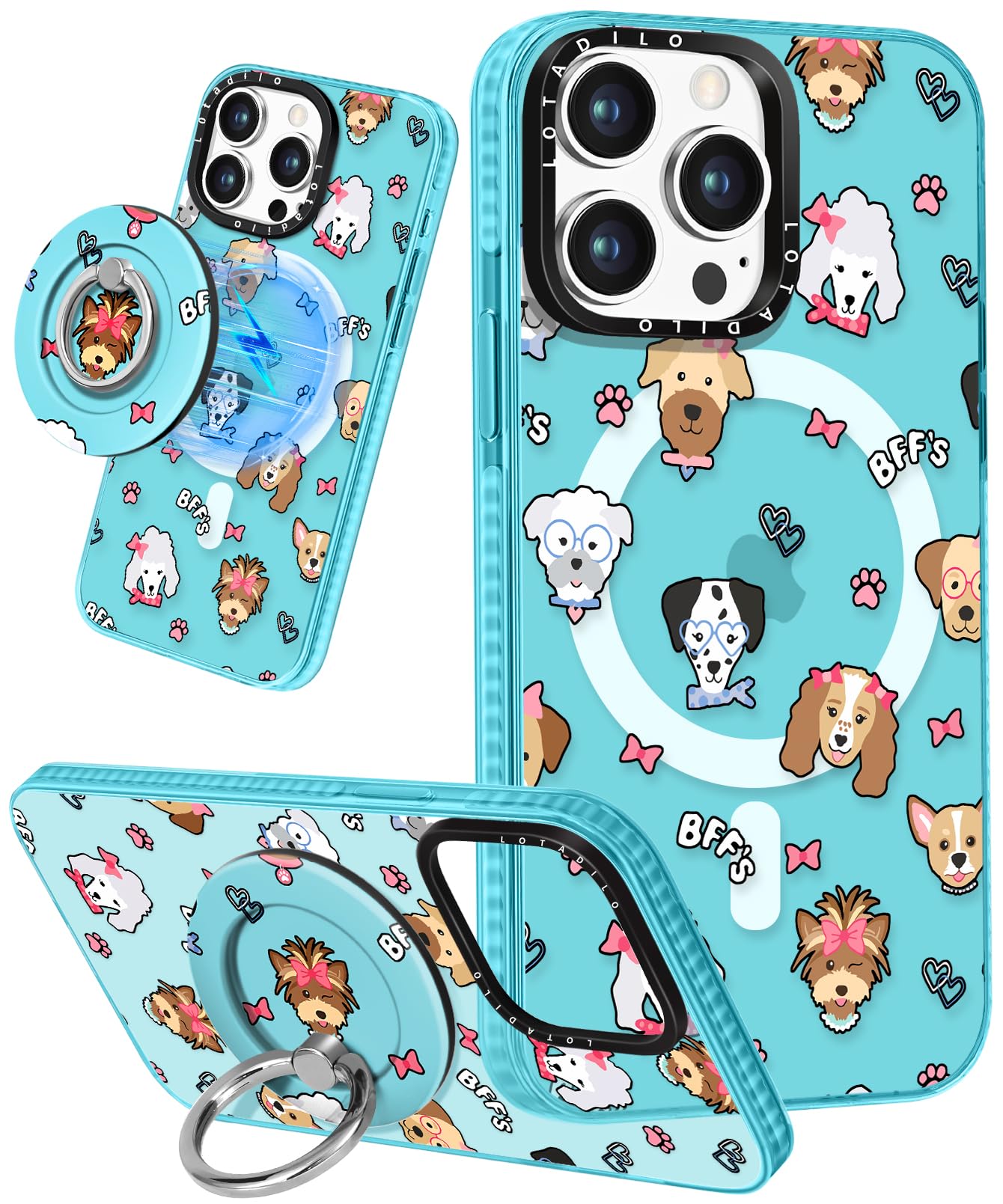 Photo 1 of Lotadilo for iPhone 12 Pro Max Case for Women Girls - Compatible with Magsafe Cute Design Magnetic Ring Holder Stand Little Dogs Fashion Pattern TPU Phone Covers for iPhone 12 Pro Max Phone Case