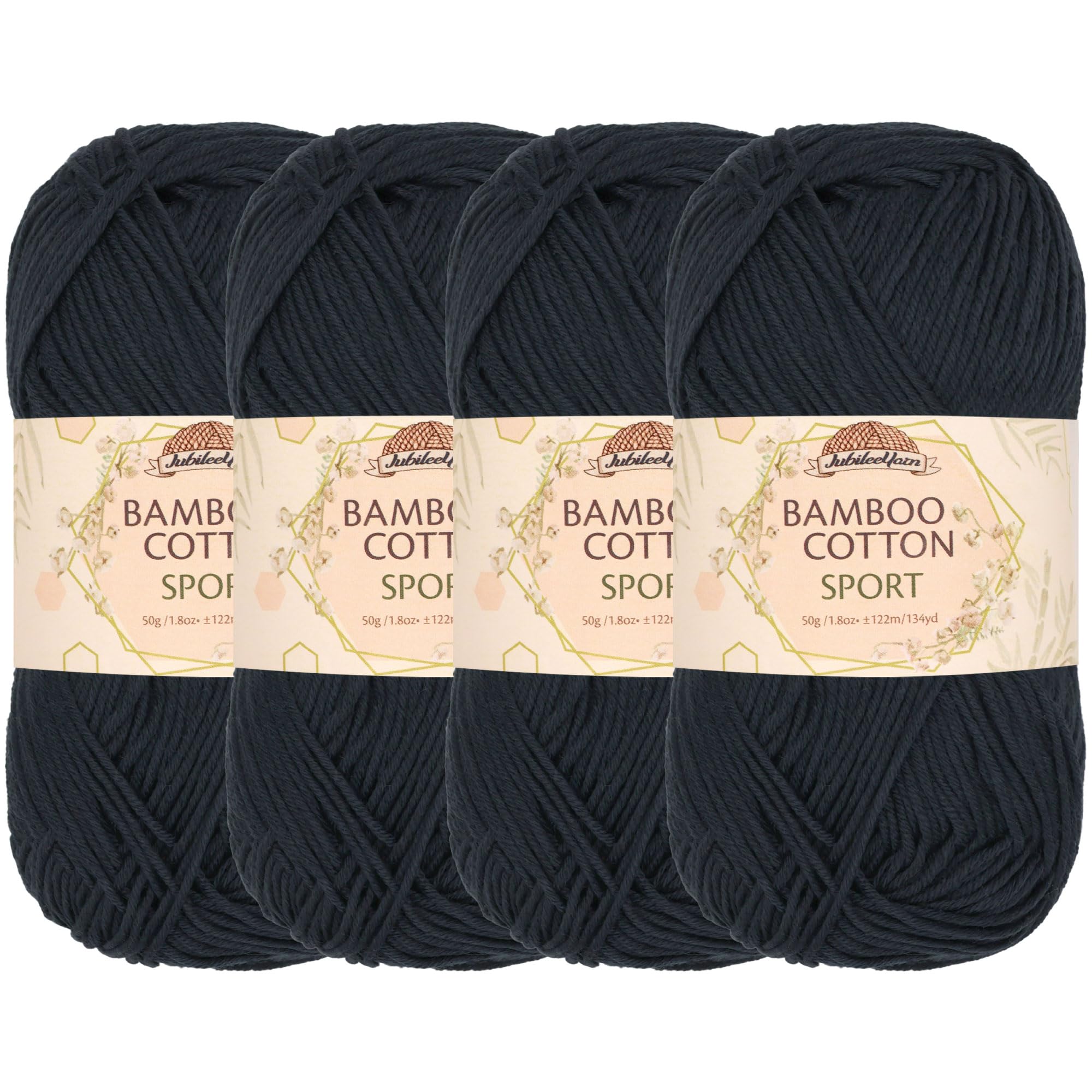 JubileeYarn Bamboo Cotton Sport 4 Ply Yarn - 50g/Skein - Deep Grey - 4 Skeins