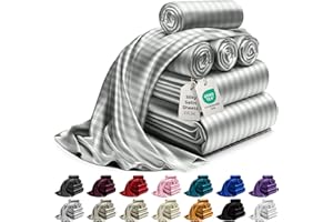 DECOLURE King Satin Bed Linen Set - 6pc Striped Grey Silky Soft Satin Sheets with Deep Pocket - Hypoallergenic Wrinkle-Free