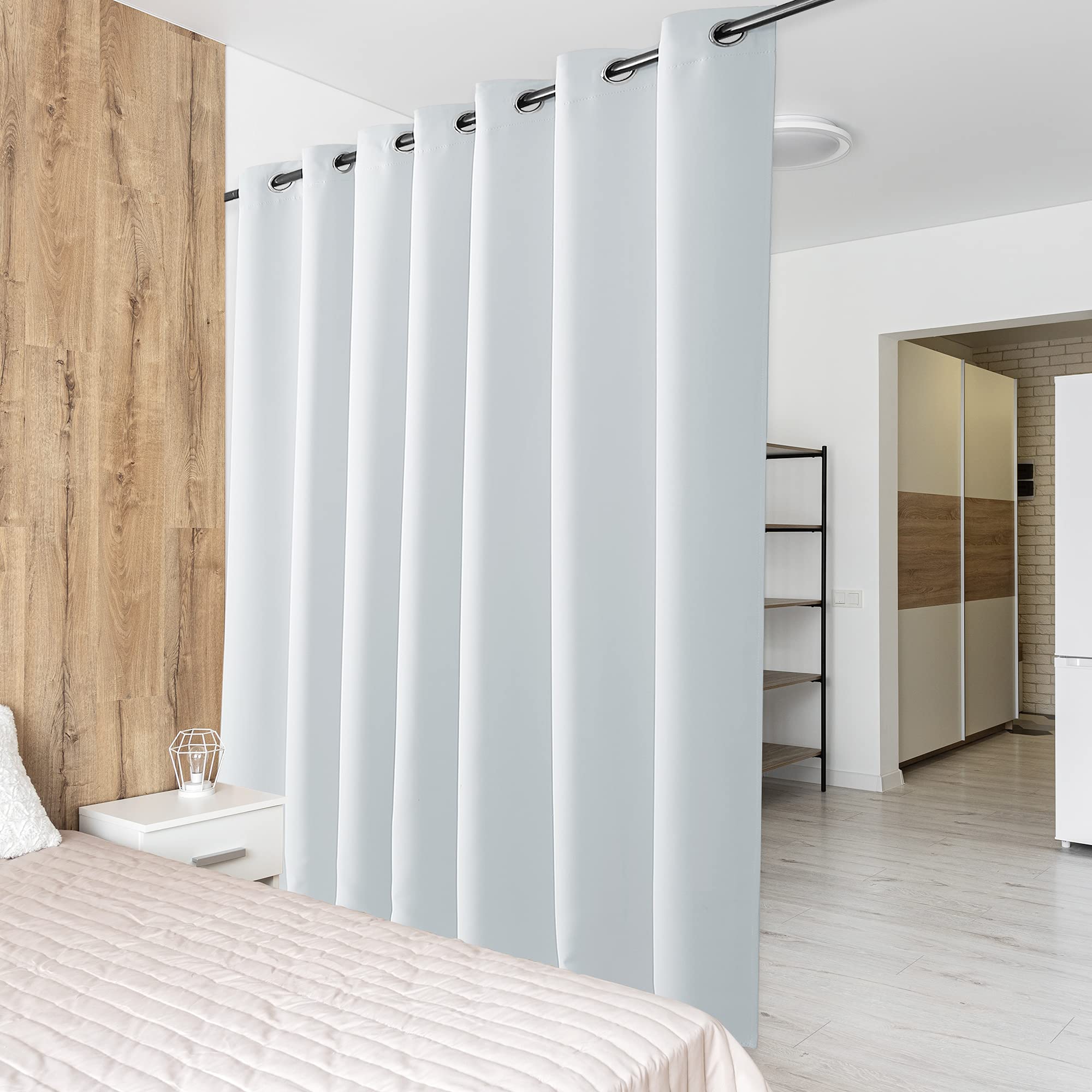 PONY DANCE Extra Wide Room Divider Privacy Curtain - Long Eyelet Thermal Insulated Curtain Super Soft Room Darkening & Energy Saving & Soundproof Panel, 1 Panel, 100 x 95 Inch, Greyish White