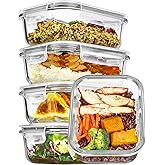 Vtopmart 5 Pack 22oz Glass Food Storage Containers with Lids, Meal Prep Containers, Airtight Lunch Bento Boxes with Snap Lock