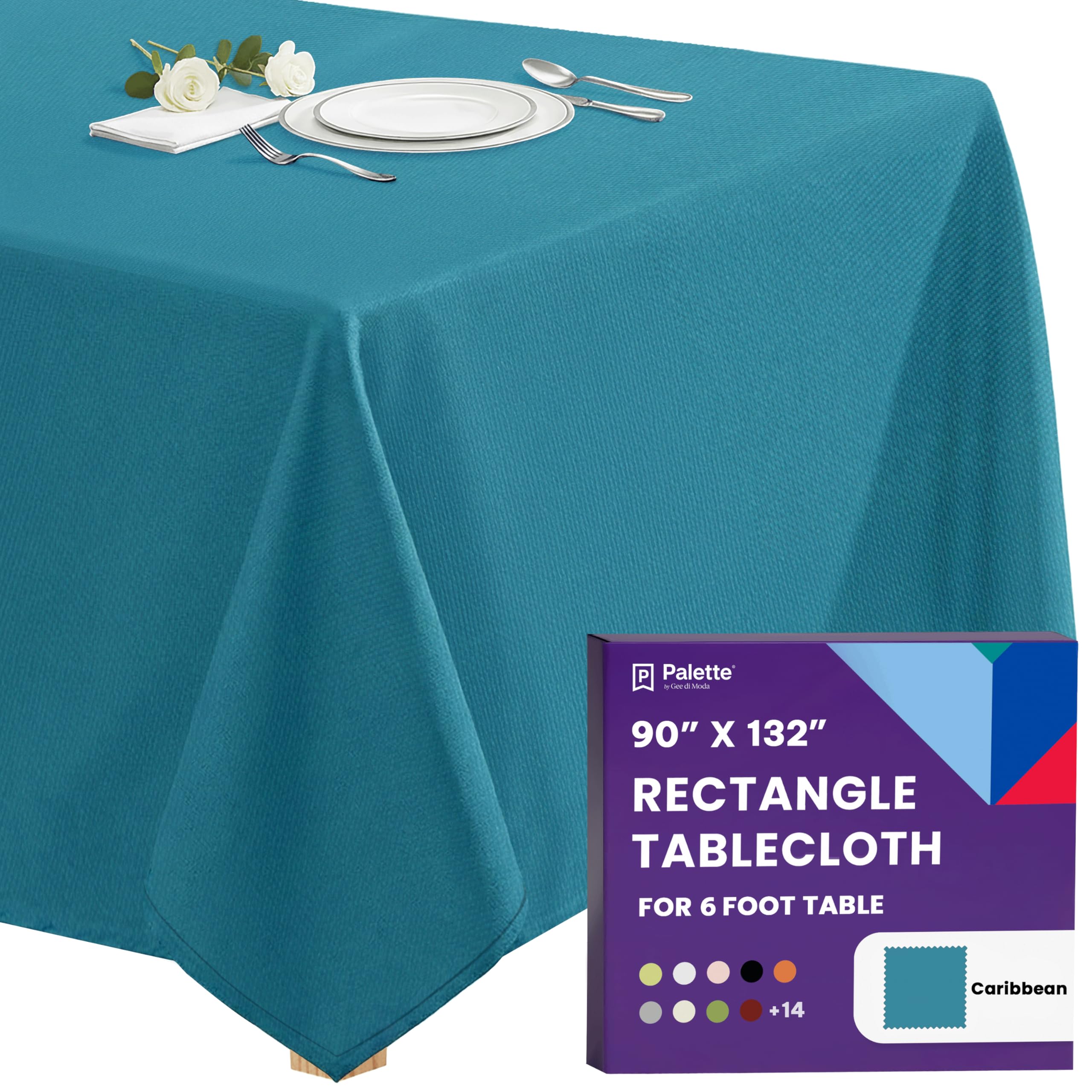 Gee Di Moda Rectangle Tablecloth - 90 x 132 Inch Caribbean Table Cloth for 6 Foot Tables with Floor-Length Drop - Heavy Duty Washable Fabric for Holiday Party, Dinner, Weddings & Baby Shower
