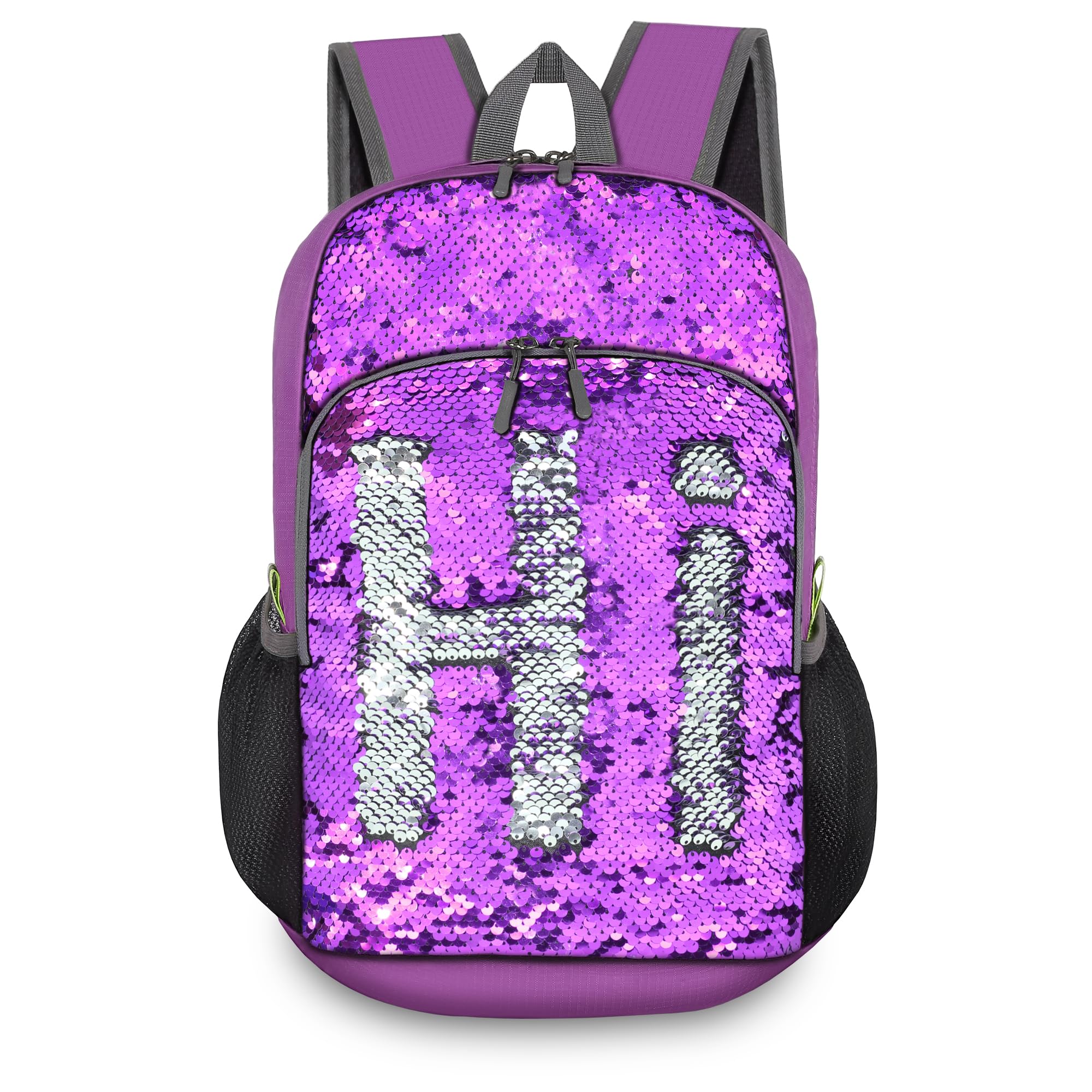 Bekahizar 20L Reversible Sequin Backpack Glittering Bling Mermaid Rucksack Magic Lightweight Foldable Travel Daypack Bag Packable Hiking Camping Cycling Walking (Silver Purple)