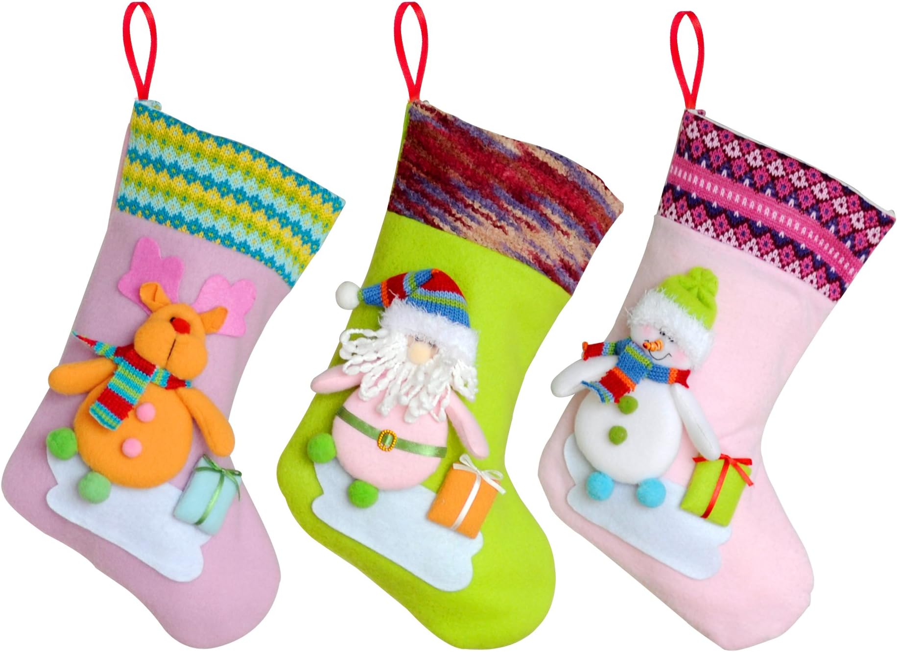 Kingyee Kids Set of 3 Christmas Stockings for Kids, 12 Inch