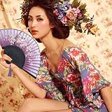 Kibon Folding Hand Fan Bamboo Silk Tassel Purple 8.3 15x8.3in Handheld view 7