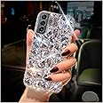 Cavdycidy for Samsung Galaxy S22 Plus Diamond Case - 3D Glitter Sparkle Bling Luxury Shiny Crystal Diamond Bumper Clear Gems Cute Protective Girly Case (Silver)