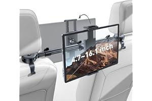 Car Headrest Tablet Holder for iPad: [Front & Rear Flip Mount] Adjustable Back Seat Tablet TV Portable Monitor Holder, Car Ro