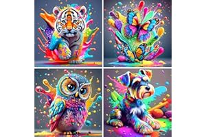 FLAJZ Paint by Numbers Kit for Kids, 4 Pack Easy Kids Paint by Number Kits Age 5-8, DIY Color Canvas Painting for Kid Ages 4-12, Cute Animal Oil Painting Suitable for Home Decoration, 8x8 Inch