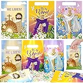 Talltalk 150 Pieces Easter Goodie Bags Bulk Plastic Treat Gift Bags with Handles for Easter Basket Party Favor Supplies Gift Wrapping (Christian)