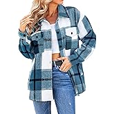 SHEJIZE Women's Casual Shacket Jacket Plaid Shirts Flannel Blouses Button-Down Shirts
