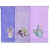 snaxuda Lavender Floral Hand Towels 3 Pack Purple Lavender Bathroom Decor 14x29 Inch Embroidered Farmhouse Cute Flowers Cotton Soft Absorbent Hand Towels for Bathroom Kitchen